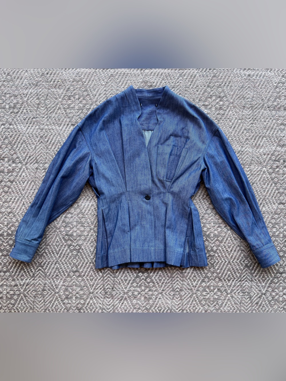Derek Lam Chambray Cotton Peplum Jacket Blazer Blue Size 0 Tailored